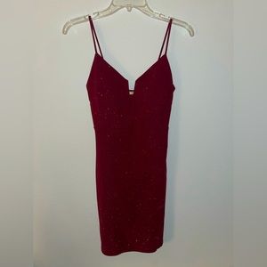 Red Sparkly Vegas Dress - Short Spaghetti Strap